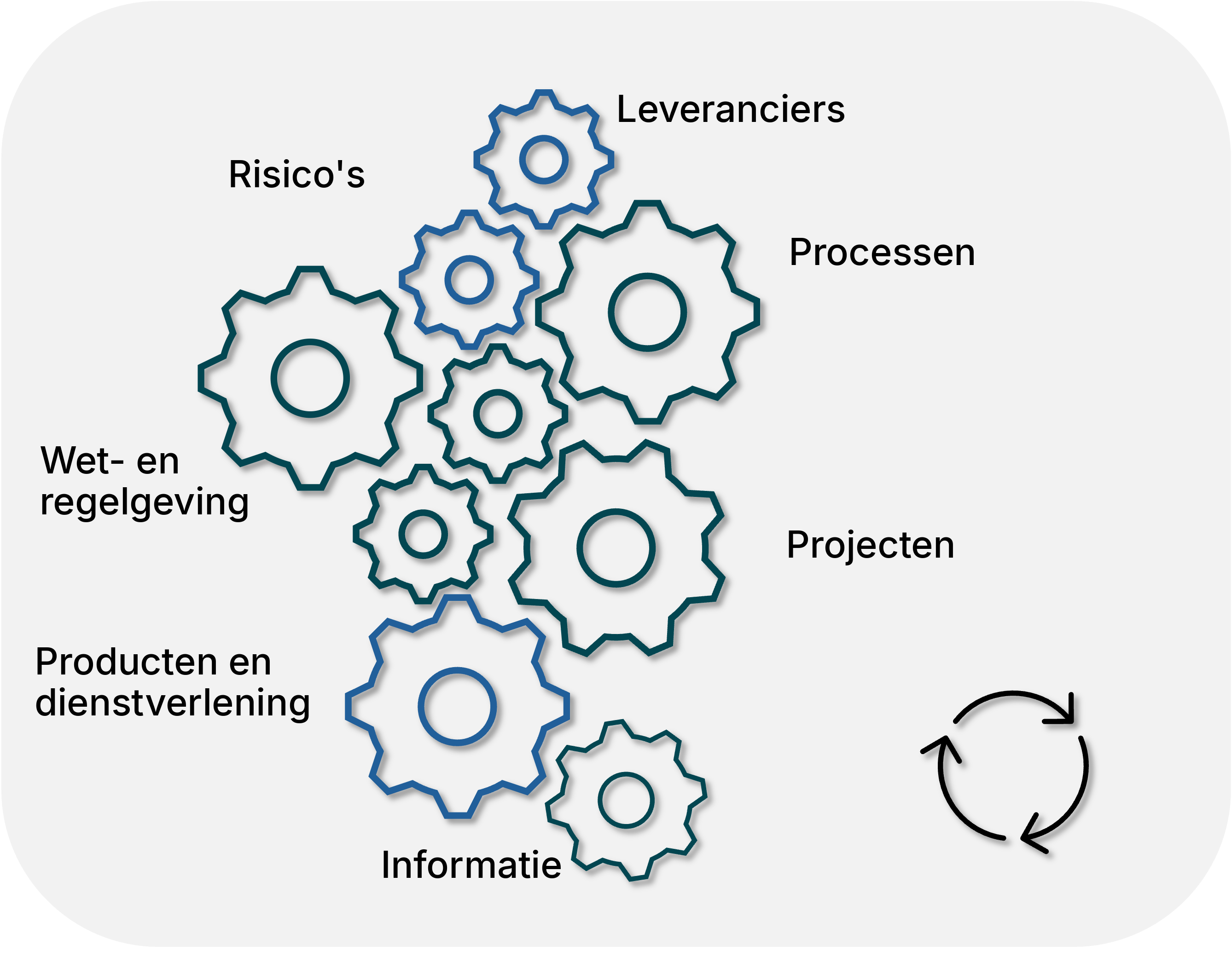 Samenhang tussen processen, projecten, informatie, risico's en leveranciers